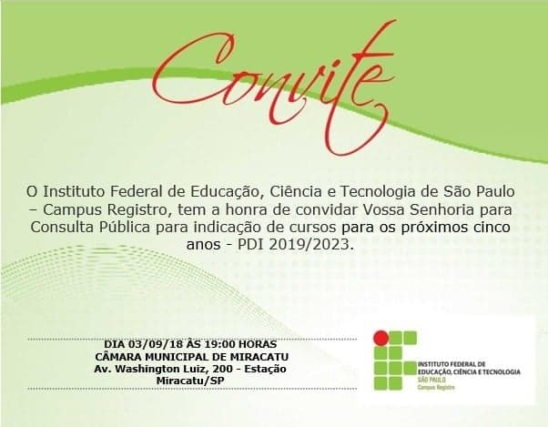 Câmara Municipal de Miracatu receberá Consulta Pública do Instituto Federal de Educação